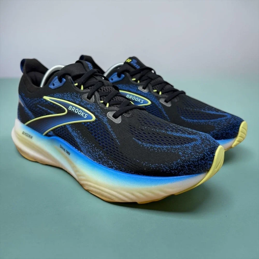 Brooks Glycerin Max Mens 10 Black Blue Yellow DNA Tuned Running Shoe 1104451D002
